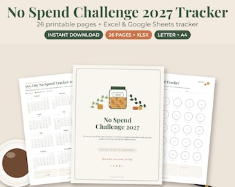 No Spend Challenge 2027 Tracker, Printable and Google Sheets Savings Planner, Budget Calendar