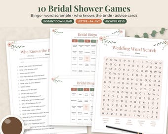 Bridal Shower Games Bundle Printable, 10 Games, Advice Cards, Who Knows the Bride