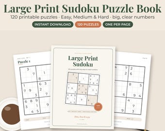Large Print Sudoku Puzzle Book, 120 Printable Brain Games for Seniors, Easy Medium Hard