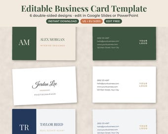 Editable Business Card Template, Minimalist Double Sided Printable Design