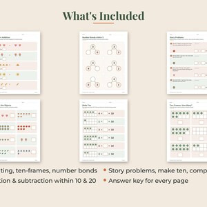 Kindergarten Math Worksheets, 50 Page Addition Subtraction Printable, Number Bonds image 2