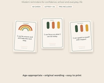 Affirmation Cards for Teens, 48 Printable Positive Confidence Cards, Self Esteem