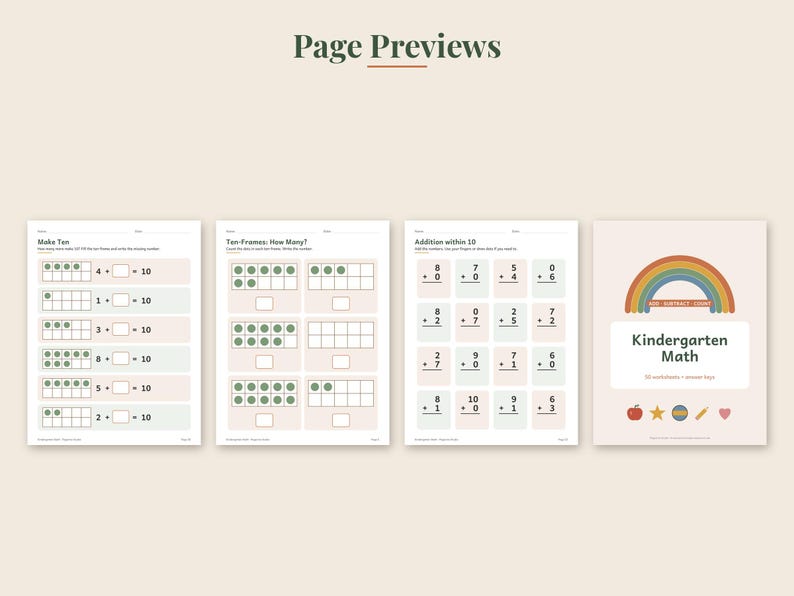 Kindergarten Math Worksheets, 50 Page Addition Subtraction Printable, Number Bonds image 5