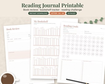 Reading Journal Printable, Book Log, Review Tracker, TBR List, Challenge Pages