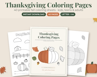 Thanksgiving Coloring Pages for Kids and Adults, 40 Printable Fall Activity Sheets, Pumpkin Mandala