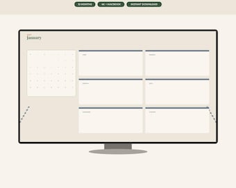 2027 Desktop Wallpaper Organizer, Monthly Calendar Background, MacBook Botanical