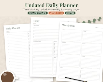 Minimalist Daily Planner Printable, Undated Schedule, To Do List Planner Pages
