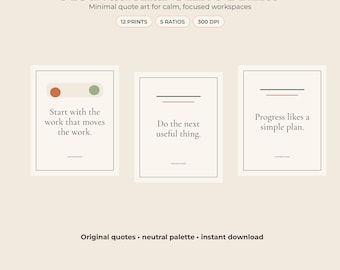 Motivational Office Wall Art, 12 Minimalist Quote Prints, Home Office Decor Printable