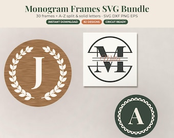 Monogram Frame SVG Bundle, 30 Split Monogram Circle Frames for Cricut, Wedding