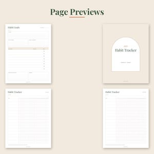May include: A set of four habit tracker pages featuring a beige cover with an arch design labeled 2027 Habit Tracker, a Habit Goals page with lined sections, and two Habit Tracker grid pages with columns for daily tracking and notes.