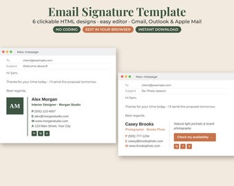 Email Signature Template, Editable HTML for Gmail and Outlook, Clickable Professional
