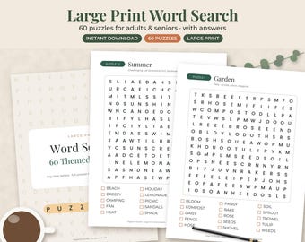 Large Print Word Search Puzzle Book Printable, 60 Puzzles for Adults and Seniors