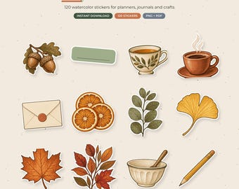 Fall Thanksgiving Stickers PNG, 120 Cozy Autumn Digital Planner Stickers for GoodNotes