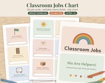 Classroom Jobs Chart Printable, Editable Student Job Cards, Behavior Clip Chart