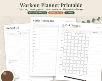 Planificateur d'entraînement à imprimer, Suivi de fitness, Carnet de musculation, Journal hebdomadaire d'entraînement musculaire