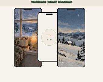 Winter Wallpaper iPhone Bundle, 20 Cozy Snow Phone Wallpapers, Lock Screen Background