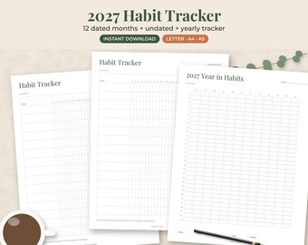 2027 Habit Tracker Printable, Monthly Routine and Goal Planner Insert
