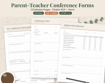 Parent Teacher Conference Forms, Editable Sign Up Sheet, Parent Questionnaire