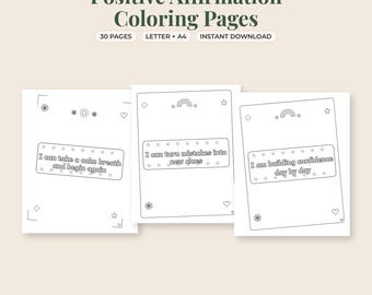 Affirmation Coloring Pages for Kids, 30 Growth Mindset Printables, Classroom Activity