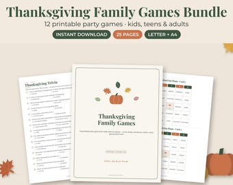 Thanksgiving Games Printable, 12 Family Party Games, Trivia, Bingo, Would You Rather