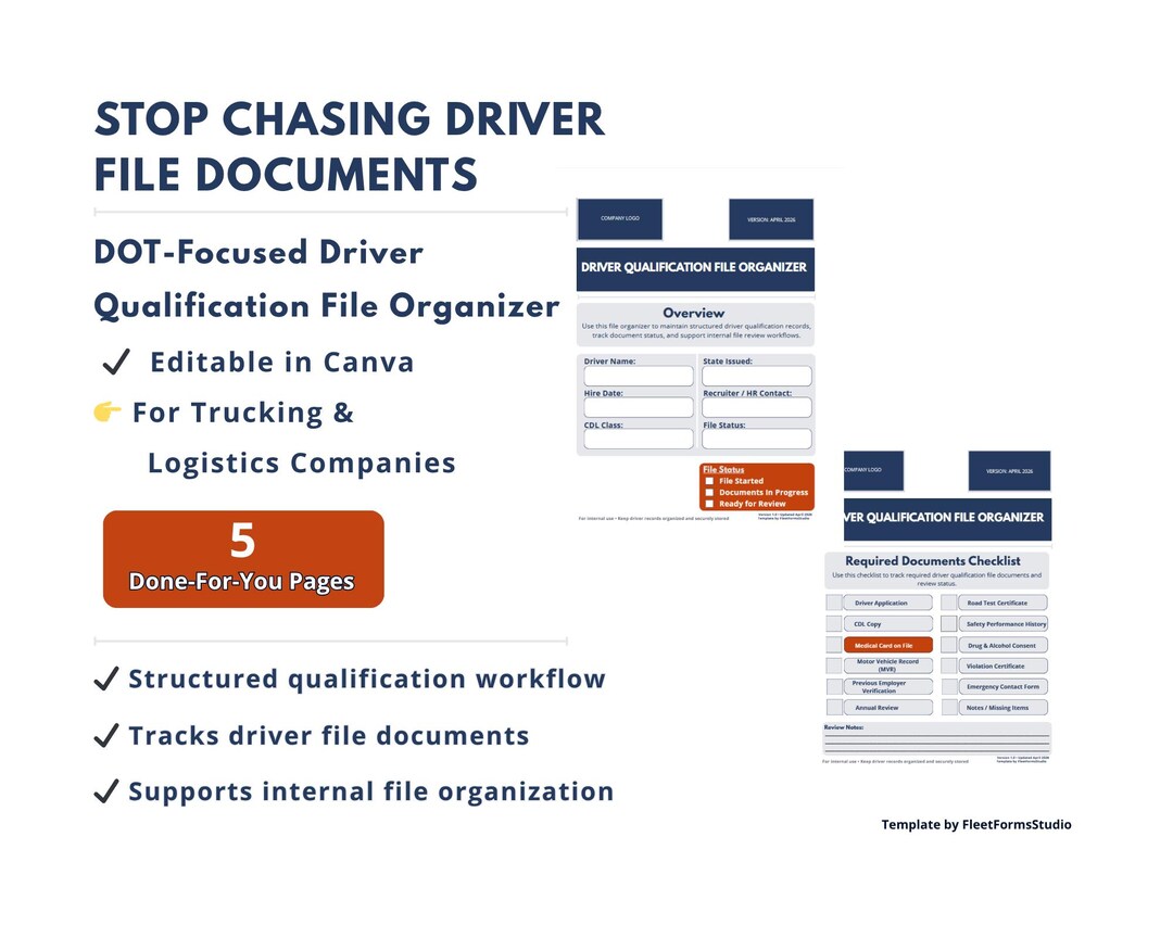 Creating A Driver File Driver Qualification File Organizer, Editable Canva Template for ...