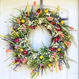Wildblumenkranz für Haustür, Bunter Frühlings-Sommer-Kranz, Boho-Bauernhaus-Jahres- runder Wiesen-Kranz