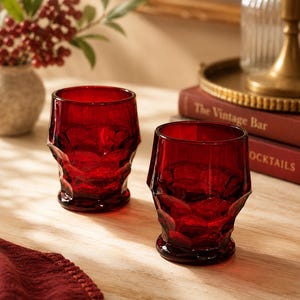 Vintage Ruby Red Thumbprint Glasses Set | Georgian Style Mid-Century Barware