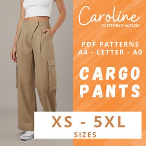 Cargo Pants sewing pattern pdf, wide leg utility trousers, XS - 5XL