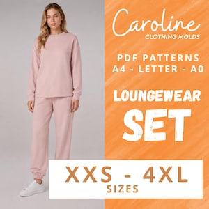 Relaxed loungewear set sewing pattern pdf, loose pants and crewneck pullover