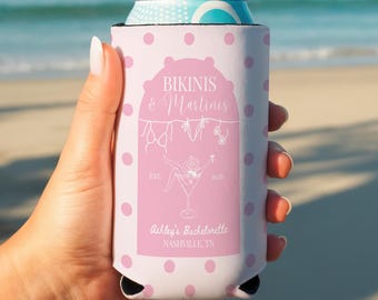 Bikinis & Martinis Can Coolers, Custom Bachelorette Cozie, Coastal Beach Bach Coolers, Personalized Bridesmaid Gift, Bridal Party Favor
