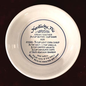 Vintage 1980s Louisville Stoneware Kentucky Pie Recipe Plate Deep Dish 9.5" -Blue & White Folk Art Pottery, Derby Day Equestrian Memorabilia
