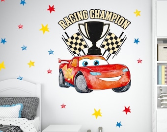 Lightning McQueen racing champion wall decal Cars Lightning McQueen sticker race car wall decals Disney Cars kids room decor decal