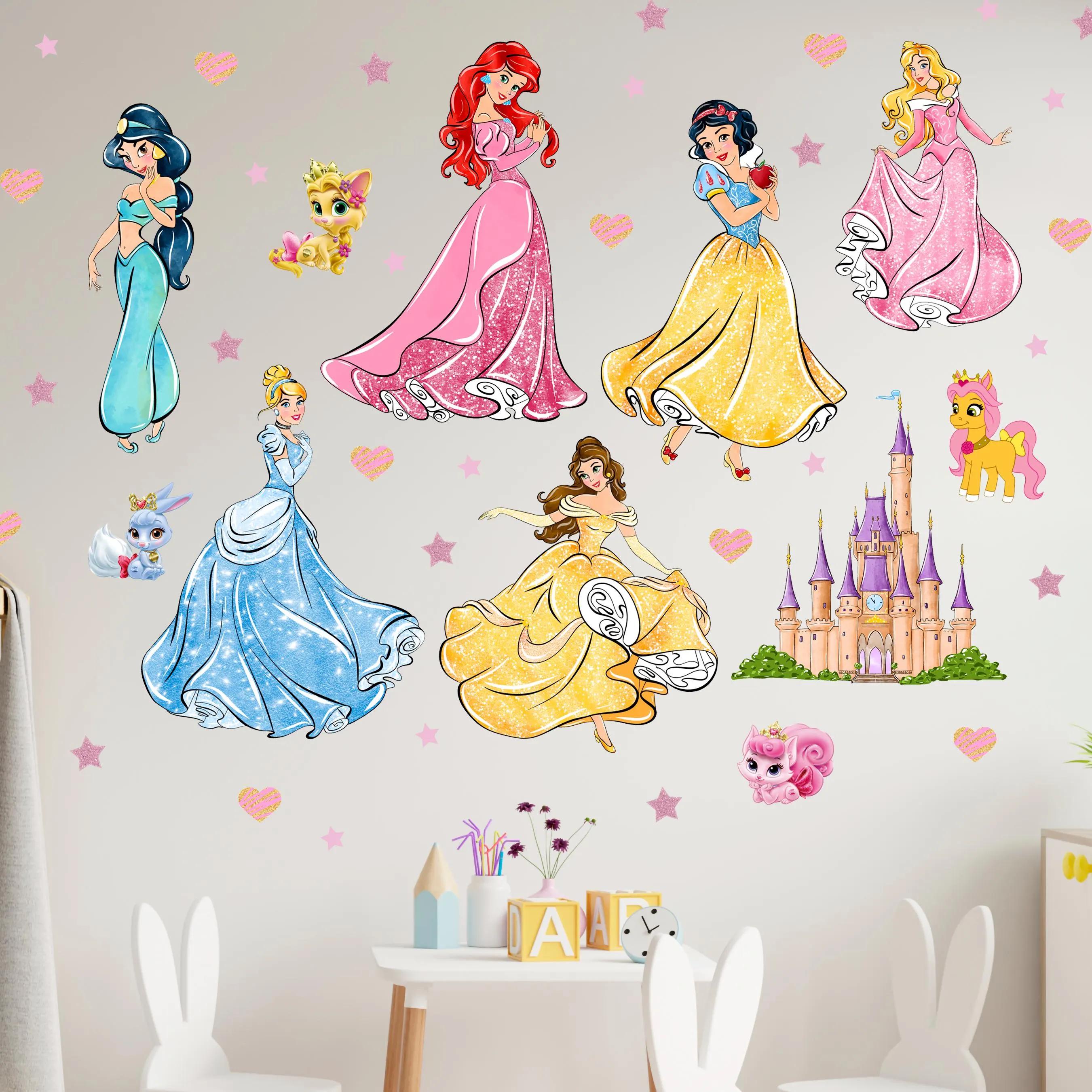 Princess Wall Stickers Ariel Jasmine Cinderella Belle Snow White Aurora ...