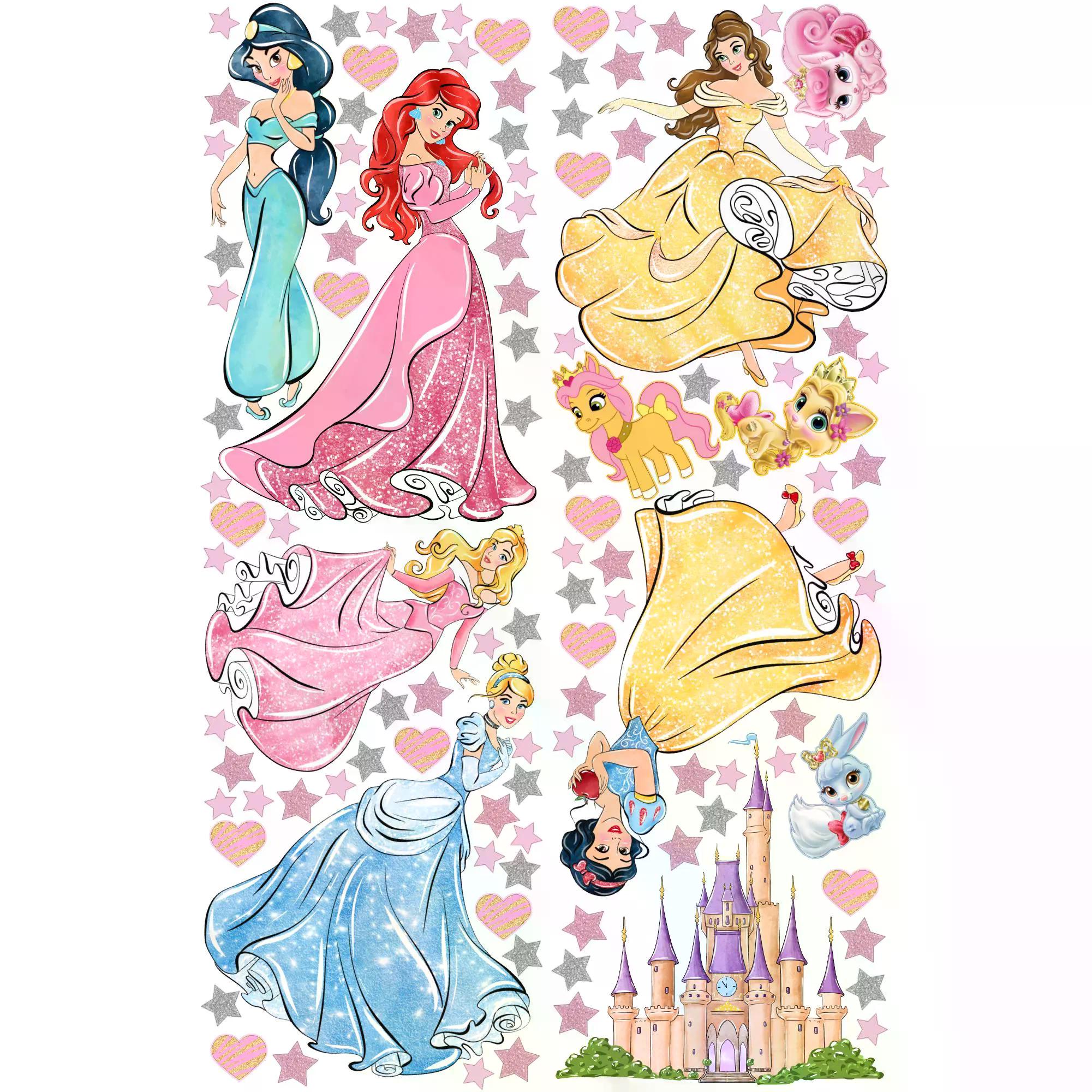 Princess Wall Stickers Ariel Jasmine Cinderella Belle Snow White Aurora ...