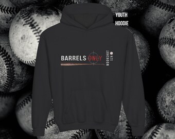 Sudadera con capucha de béisbol juvenil Barrels Only, Sudadera de béisbol para niños, Sudadera con capucha para viajar con pelota, Regalo de béisbol para niños, Sudadera con capucha para batear Moonshot SZN