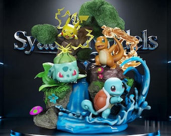 Pikachu, Squirtle, Charmander, Bulbasaur - Diorama Pokémon - File STL