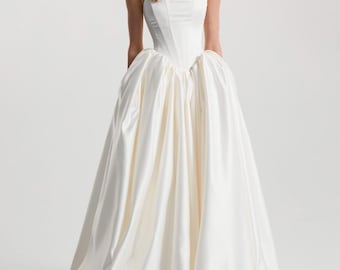 Vestido de novia de satén sin tirantes, corte en A: corsé, cintura vasca, vestido de novia CIVAN