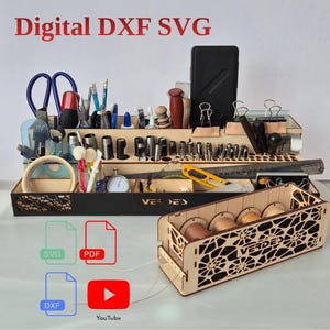 Läderhantverksorganisatör SVG/DXF-paket: Verktygsställ, trådhållare Laserfiler (digital nedladdning)