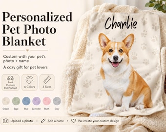 Custom Pet Photo Blanket, Personalized Pet Portrait Gift