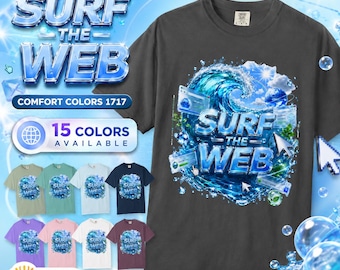 Surfa på webben-tröja, Frutiger Aero Comfort Colors-tröja, retro internetgrafik