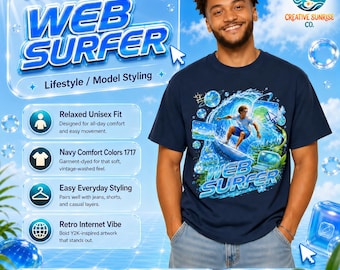 Surfa på webben grafisk t-shirt, Frutiger Aero Y2K internetdesign, skjorta med bekväma färger