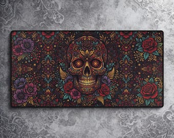 Tappetino da scrivania grande con teschio floreale gotico, tappetino per mouse dark academia, decorazione gotica per ufficio, tappetino da scrivania alternativo per gaming, tappetino da scrivania con teschio e rose