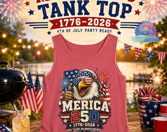 Patriotic Eagle Tank Top, Merica 250 1776-2026 USA Party Shirt