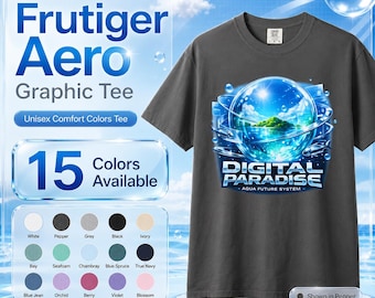 Frutiger Aero Graphic T-shirt, Digital Paradise Y2K-tröja, Comfort Colors Aqua Tech