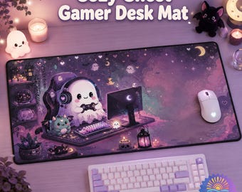 Gamer-skrivbordsmatta, mysig spöklik spelmusmatta, läskigt sött skrivbordstillbehör, pastellgotisk gamerpresent