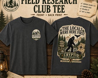 Bigfoot Cryptid Field Research Club T-shirt, plaggfärgad utomhusgrafiktröja