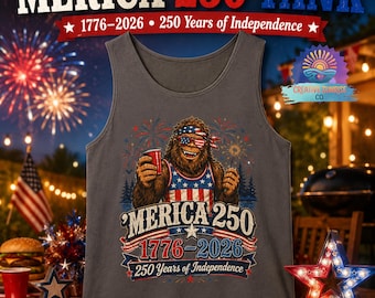 Patriotic Bigfoot Tank Top, ’Merica 250 Fourth of July Sasquatch Tank