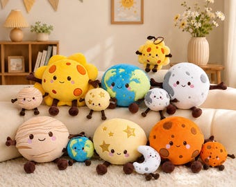 Solar System Plush Toy, Cute Planet Plush Set, Sun Earth Moon Stuffed Animal, Space Nursery Decor, Astronomy Gift for Kids, Kawaii Plush