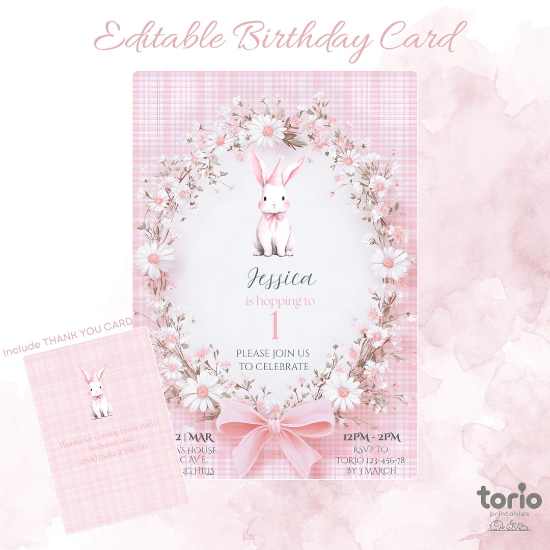 Watercolor Bunny Birthday Invitation | Little Rabbit Party Card ...