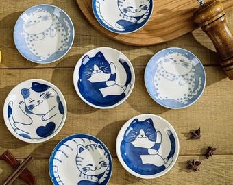Cute Cat Sauce Dish Ceramic Dip Bowl Japanese Style Small Trinket Ring Dish Decor